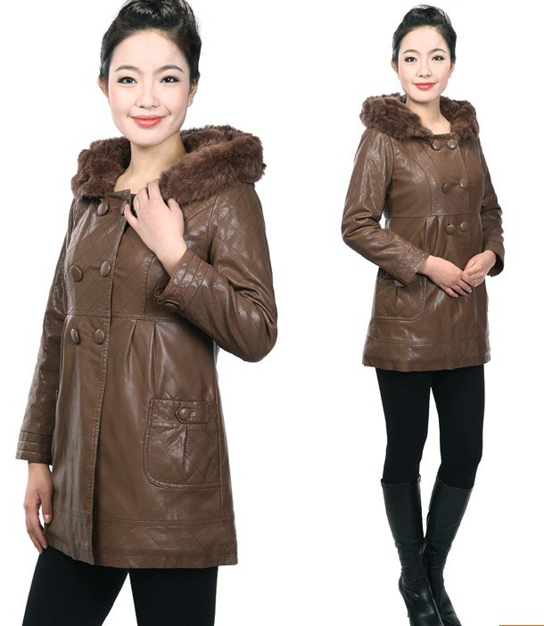 Free shipping ! 2012 New arrive Women's brand Winter fashion Senior sheepskin genuine leather cotton jacket duct Coat / L-4XL