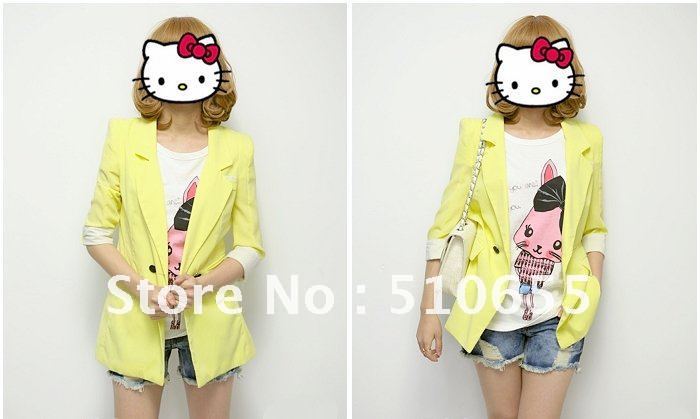 Free Shipping / 2012 new arrived / Linen women's Candy color coat / jacket / S-XL / Half sleeve / Red ,Green,Yellow / Wholesale