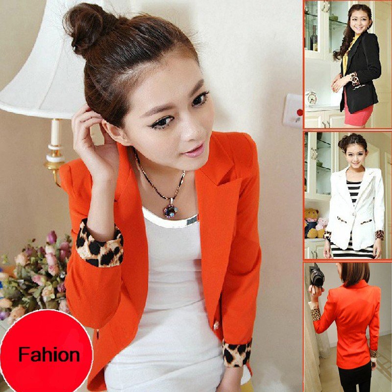 Free Shipping / 2012 New arrived women Candy coat /Leopard /  lady Slim jacket / Casual suit / three color / Wholesale