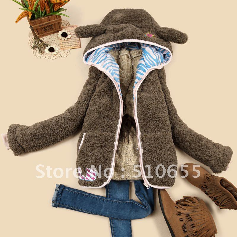 Free Shipping / 2012 NEW Arrivel women's VIVI coat / long-sleeve fur cardigan / quilted  Parka / with lovely ears / Wholesale