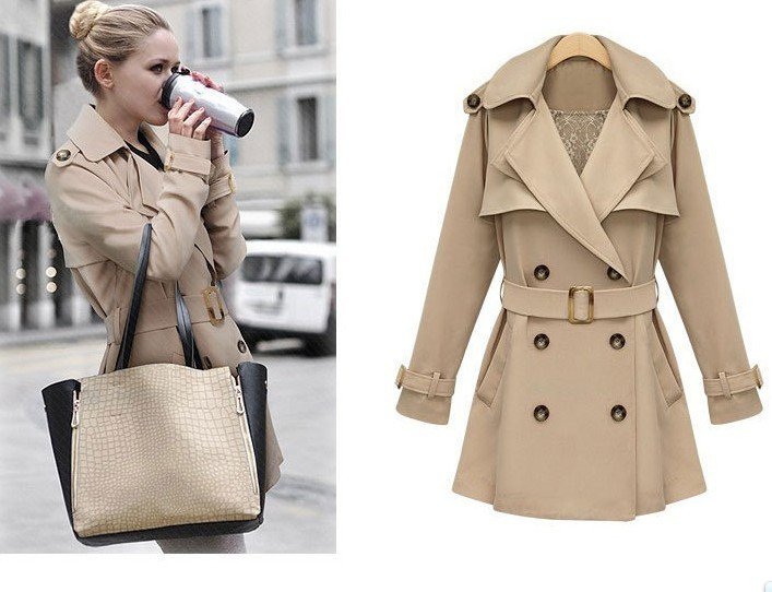 Free shipping 2012 new autumn female loose double-breasted belt V Khaki / green army jacket fashion coat