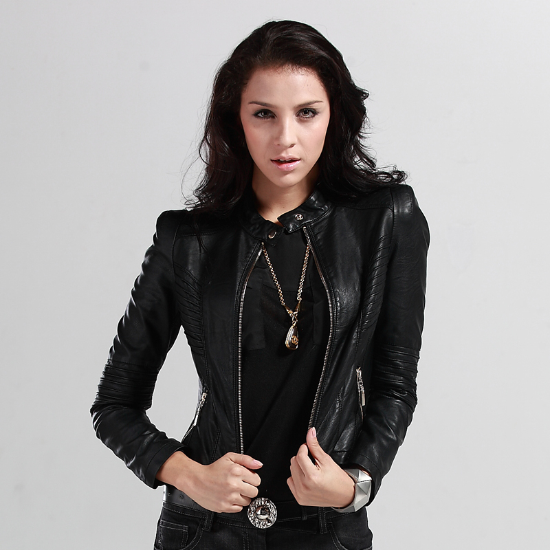 Free shipping 2012 New autumn winter pu polyester hot tops zipper ladies' jacket women' fashion Leather & Suede casual jackets