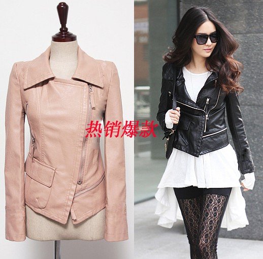 Free shipping!2012 new autumn winterfashion long sleeve Slim cool designer leather jackets clothes wholesale/ Pink, Black / M-XL