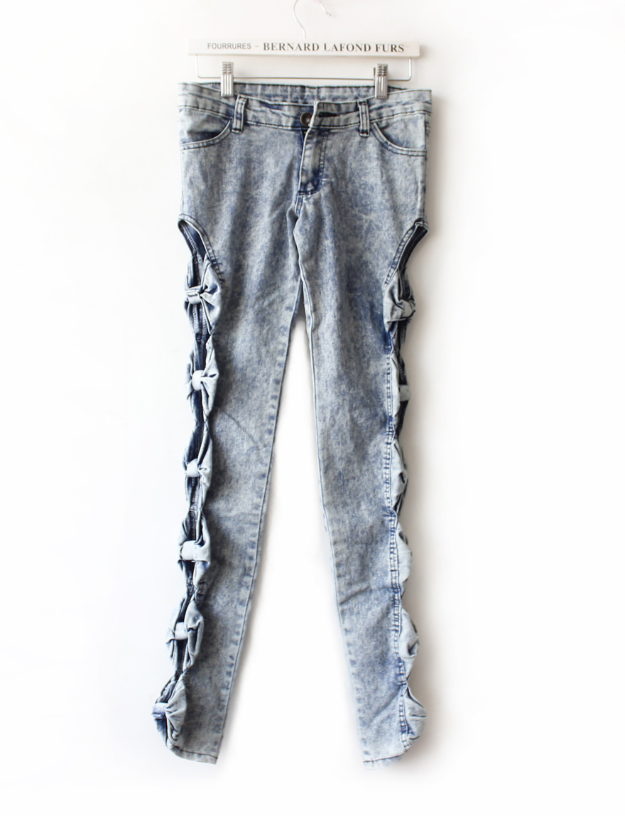 Free shipping ,2012  New denim bow hole pencil pants women's jeans female