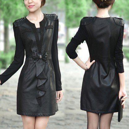 Free shipping 2012 New designer fashion slim PU  leather  dress M-4XL