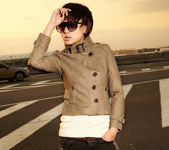 Free shipping 2012 New England Womens Leather Jacket  Clothing Stand Collar Top PU leather Coat Drop shipping