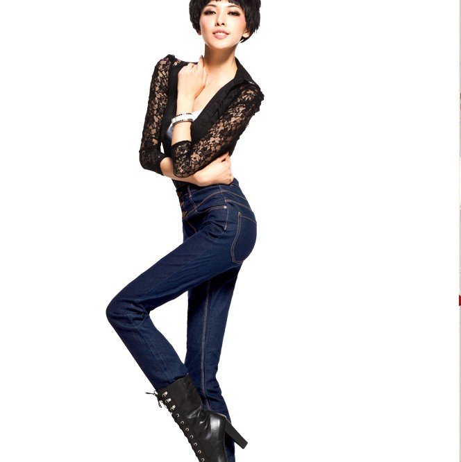 free shipping 2012 new explosion models high waist retro blue pants feet were thin stretch skinny jeans ow088