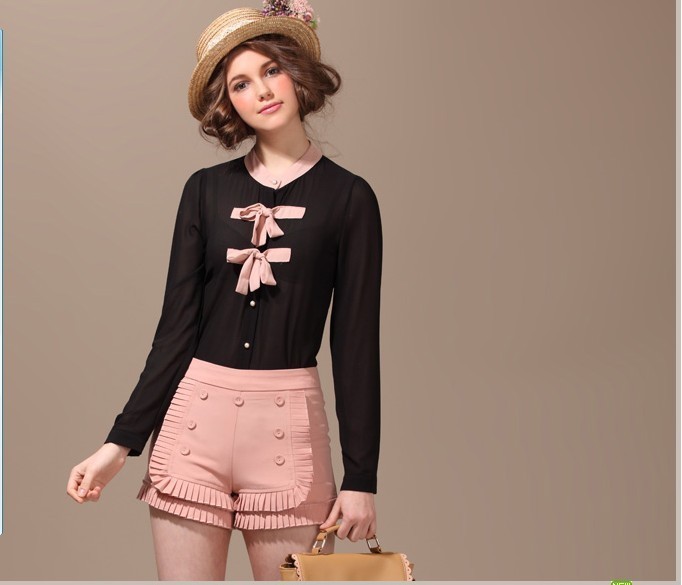 Free Shipping 2012 New Fashion Button Ruffles Shorts Button Decoration All-match Pure shorts(Average)120921#28