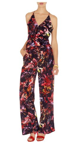 Free Shipping 2012 New Fashion Europe Stylish Women Paint Splash Floral Print Full Length Wide Leg Jumpsuit /romper/overalls