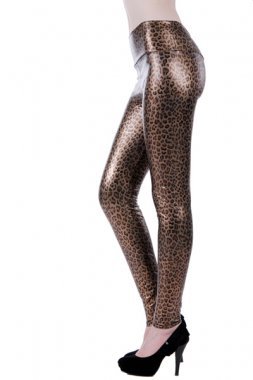 Free Shipping 2012 New Fashion Faux Leather Mid Waist Leopard Leggings for Women (LB13280)