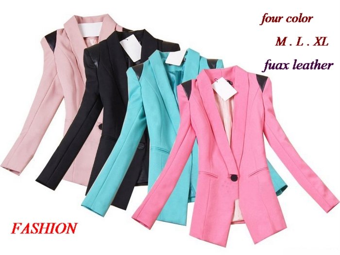 Free Shipping / 2012 new fashion /  fuax leather in shoulder / women's coat / M-XL / pink  / black  / green / roseo / Wholesale