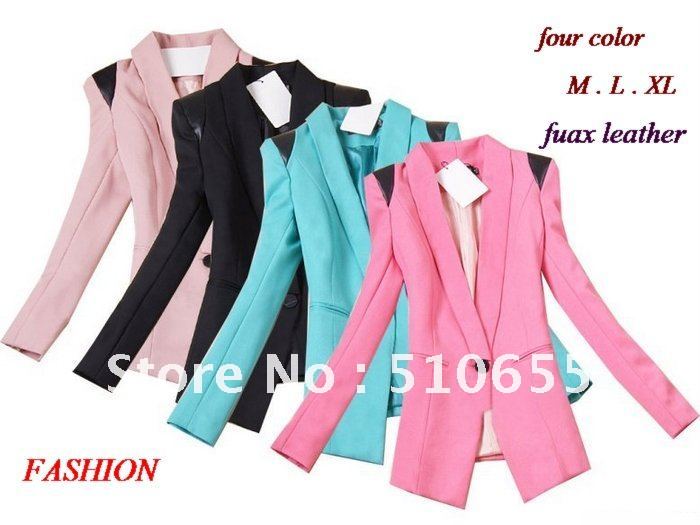 Free Shipping / 2012 new fashion /  fuax leather in shoulder / women's coat / M-XL / pink  / black  / green / roseo / Wholesale