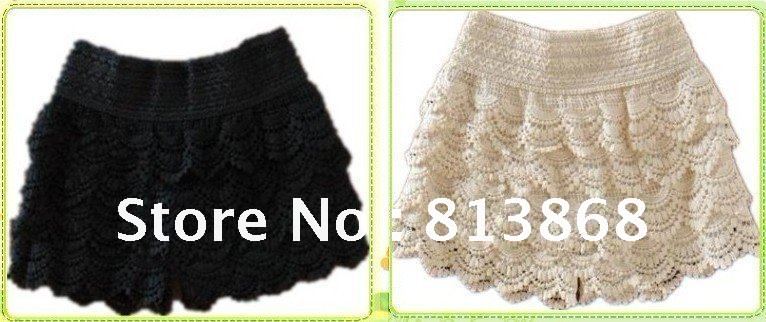 Free shipping 2012 NEW Fashion Lace Tiered Short Skirt Under Safety Pants Shorts Black  beige