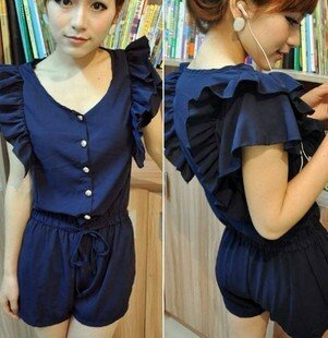 Free shipping,2012 New fashion Sapphire blue sweety Butterfly Sleeve  chiffon Jumpsuit/Rompers,Wholesale&Retail