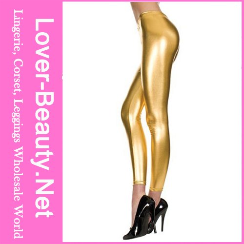 Free Shipping  2012 New Fashion Sexy  Black Faux Leather Metallic Gold Leggings for Women ( LB13158)