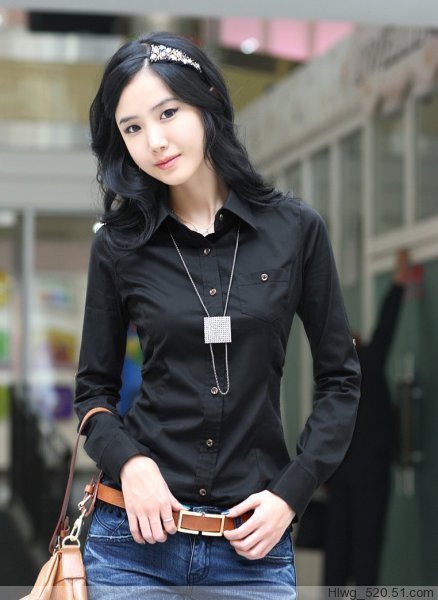 Free Shipping! 2012 New Fashion Spring Women's OL Slim Long-sleeve Cotton Blouse Shirt White/Black  Wholesale S0649#