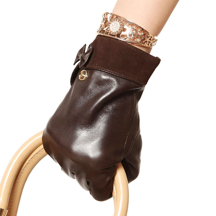 Free shipping 2012 new fashion top sheepskin women's fashion thermal genuine leather gloves bow el011nn