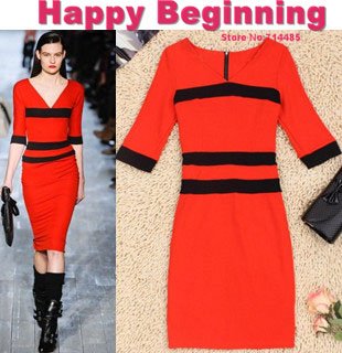 Free shipping 2012 New Fashion victoria beckham style dress women v neck color block short sleeves slim sexy one-piece dress A06