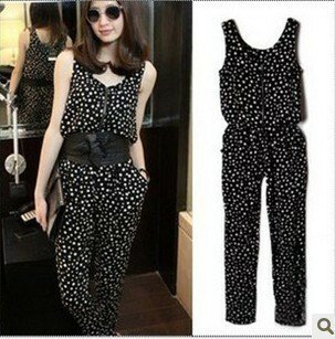 Free shipping,2012 New fashion  vintage black Wave point  and  pure black  ladies Jumpsuit/Rompers,Wholesale&Retail 6865#