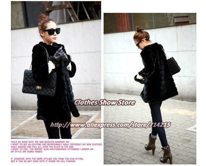 Free Shipping 2012 New Fashion Winter Coat Women Long-Sleeve O-Neck Black Faux Fur Long Coat 3Color S/3XL size