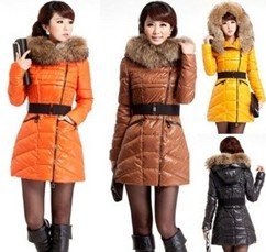 Free shipping 2012 New fashion winter luxury large fur collar thickening down coat ladies medium-long jacket outwear