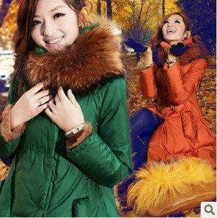 Free shipping 2012 New fashion Winter woman's large raccoon collar down jackets long down coat jackets