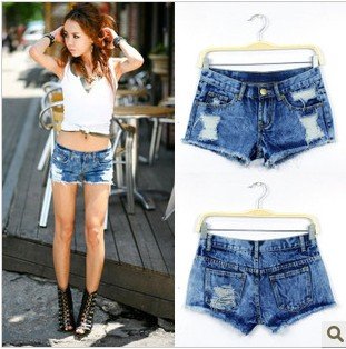 Free Shipping #2012 new fashion woman blue retro snowflake hole in denim shorts / shorts K9295