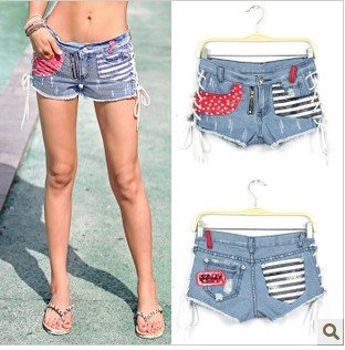 Free Shipping #2012 new fashion woman hit color sexy bandage denim shorts / hot pants K9285