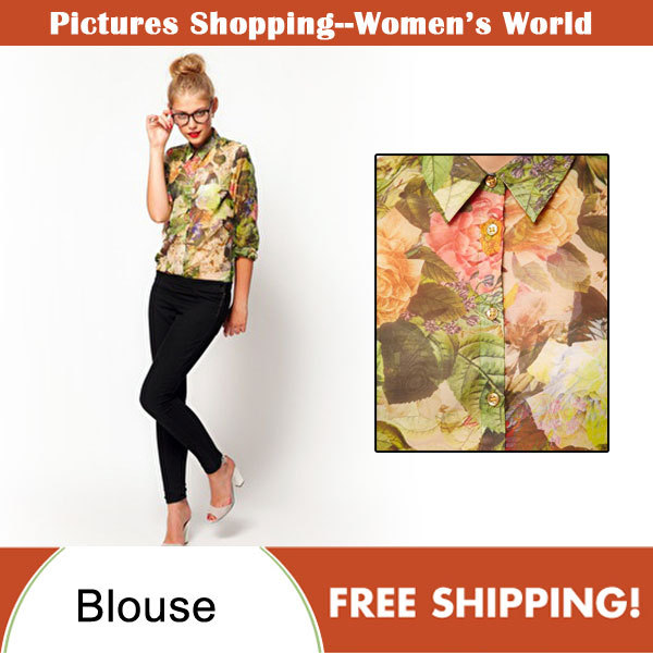 Free shipping!2012 new fashion women's long sleeve shirts floral print elegant ladies blouses  PS0010