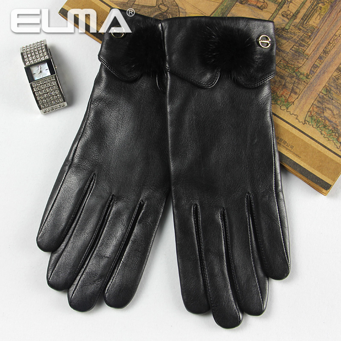 Free shipping 2012 new fashion women's sheepskin fashion genuine leather gloves luxury mink hair ball el029nc