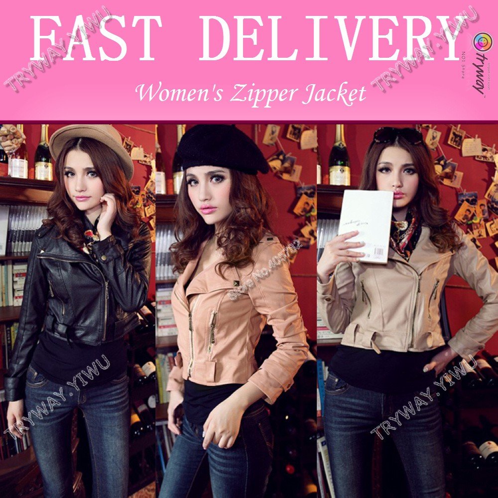 Free shipping 2012 New Fashion Women's Zipper PU Leather Jacket Lady Coat Outerwear,Hot sales!