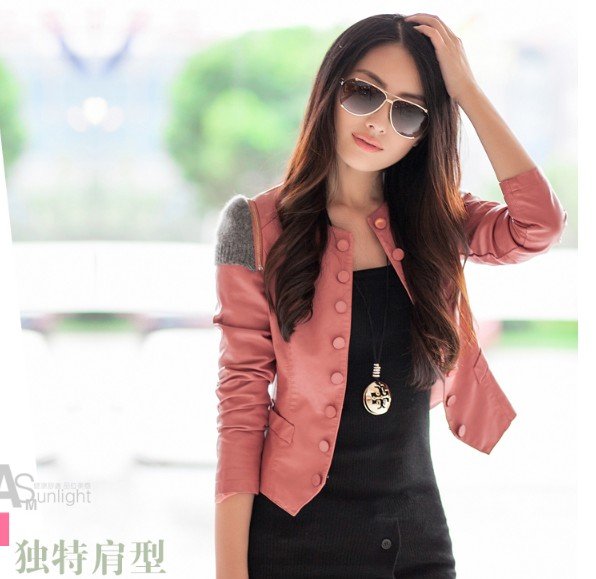 Free shipping 2012 New Fashion Womens Korea Slim PU Jacket Ladies leather Jacket Coat Fur Clothing