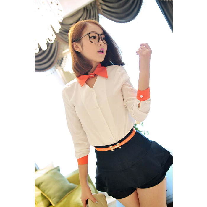 Free shipping 2012 new fashion womens ladies shirts long sleeve faux silk blouse OL fresh collar color  shirt tz1691