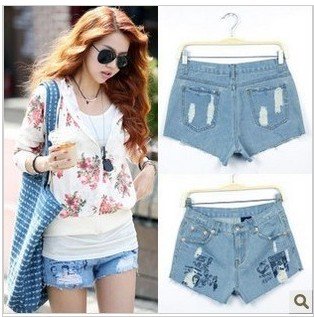 Free Shipping # 2012 new fashionable women retro prints jeans shorts / hot pants K9998