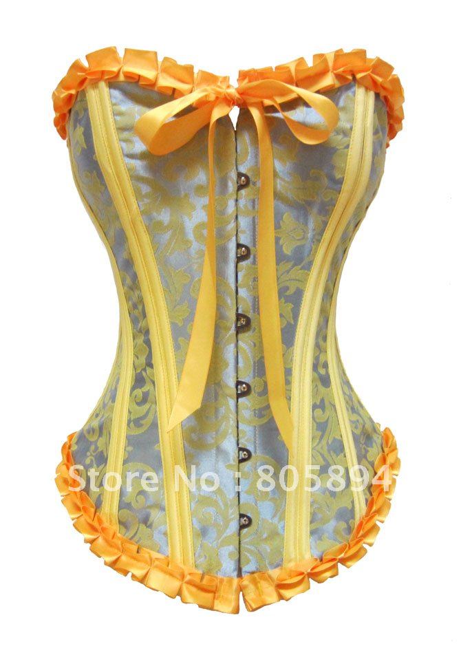 Free Shipping,2012 New Golden bow lotus leaf lace corset Sexy Overbust Ruffle Corset Wholesale & Retail FJ5209