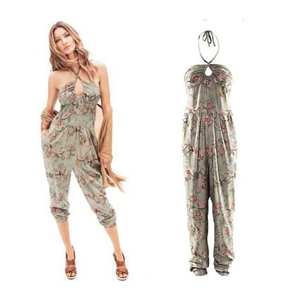 Free shipping 2012 New Hot !Fashion gorgeous bohemia print 100% cotton high waist jumpsuit  6 size 09-204