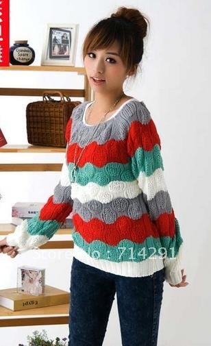 Free shipping 2012 New,Hot,Korean Style,women fashion sweet striped cardigan sweater,wome's knitted Pullover/cardigan,