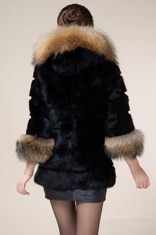 Free Shipping  2012 New Imitation Rabbit Fur Black Coat / Ladies Fur Coat And Long Sections