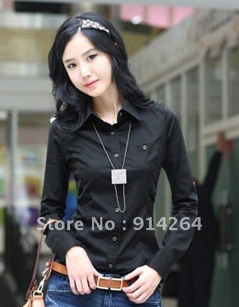 Free shipping 2012 new korea fashion women's lady slim shirt OL dresses cotton top blouse outdoor clothing 5 size 1827