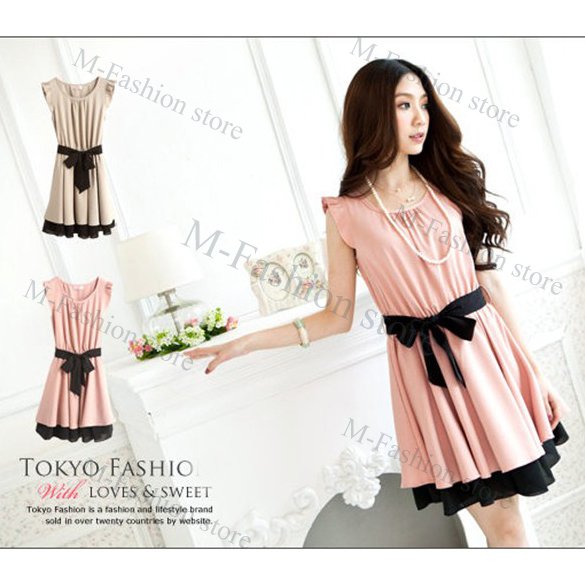 Free shipping 2012 New Korean Fashion Women's Lotus Leaf Round Neck Full Skirt Mini Dress