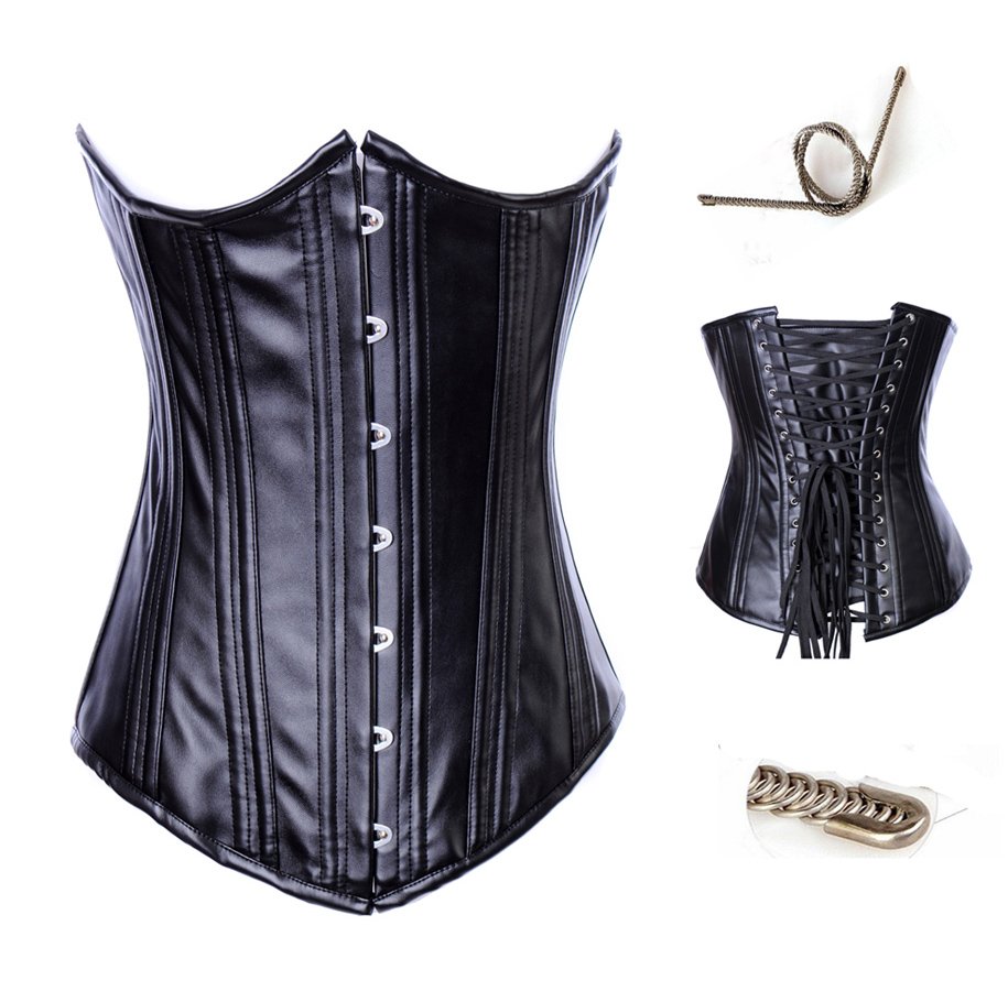 Free Shipping,2012 NEW Leather Corset Black Sexy Lingerie Steel Boned wholesale retail