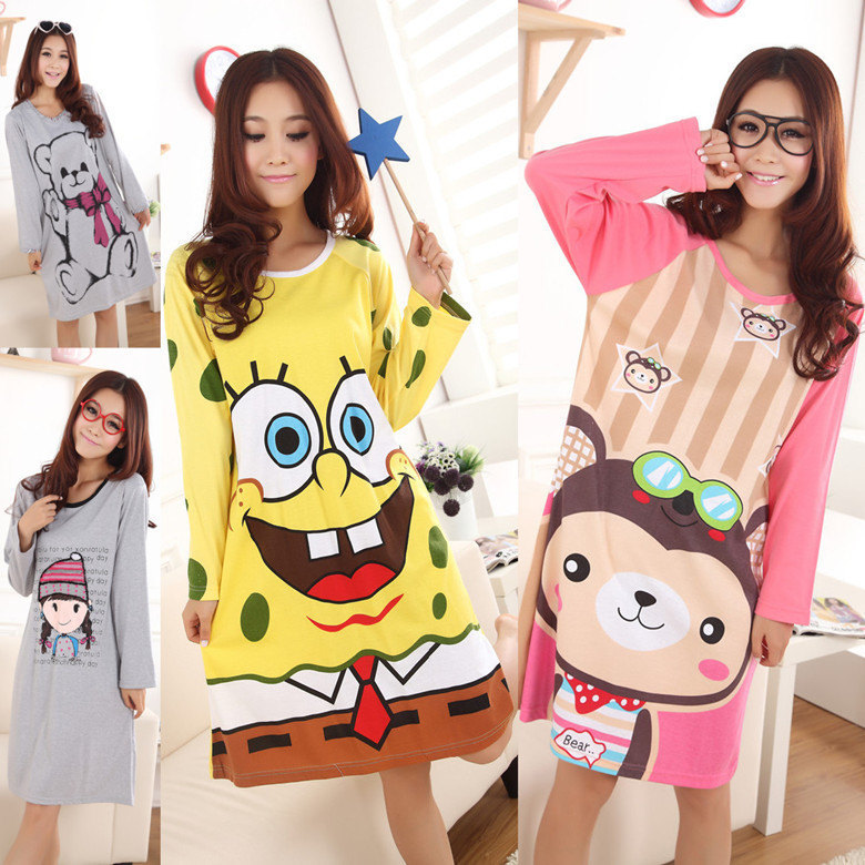 Free shipping 2012 new long-sleeved cotton nightdress cartoon nightclothes home furnishing