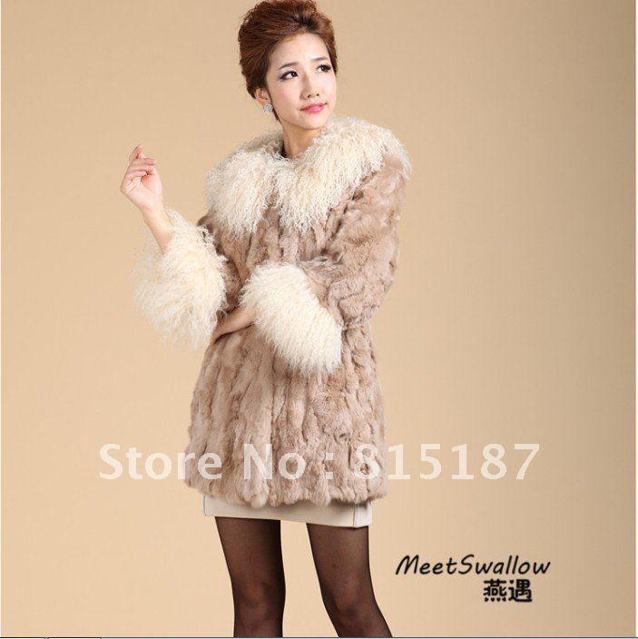 Free Shipping 2012 new rabbit fur coat special beach wool collar