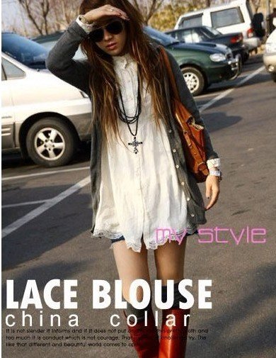 Free shipping 2012 NEW Sexy Blouse Tops Shirt Cotton & Lace White Tops RG1208059