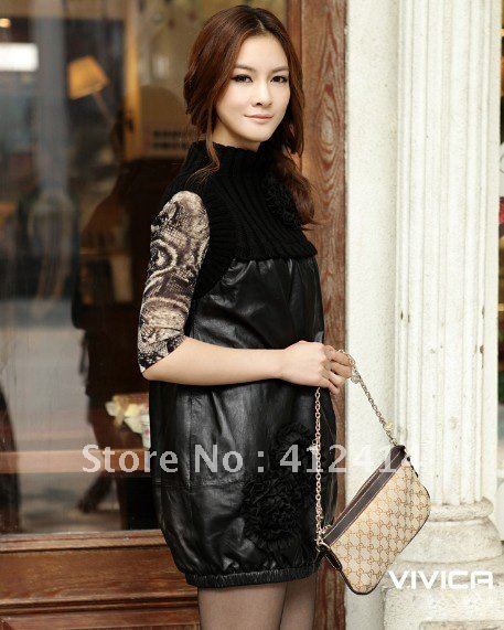 Free Shipping 2012 new style women genuine  leather skirt,sheepskin jumper skirt without sleeve,hot selling,black and red  color