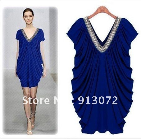 Free shipping 2012 new summer dress V-Neck Solid Beading Brief Casual style Short sleeve Short skirt lady slim dress