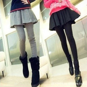 Free Shipping 2012 New thick warm winter leggings with mini skirts Women's false two-piece tights jeans pantyhose wholesale