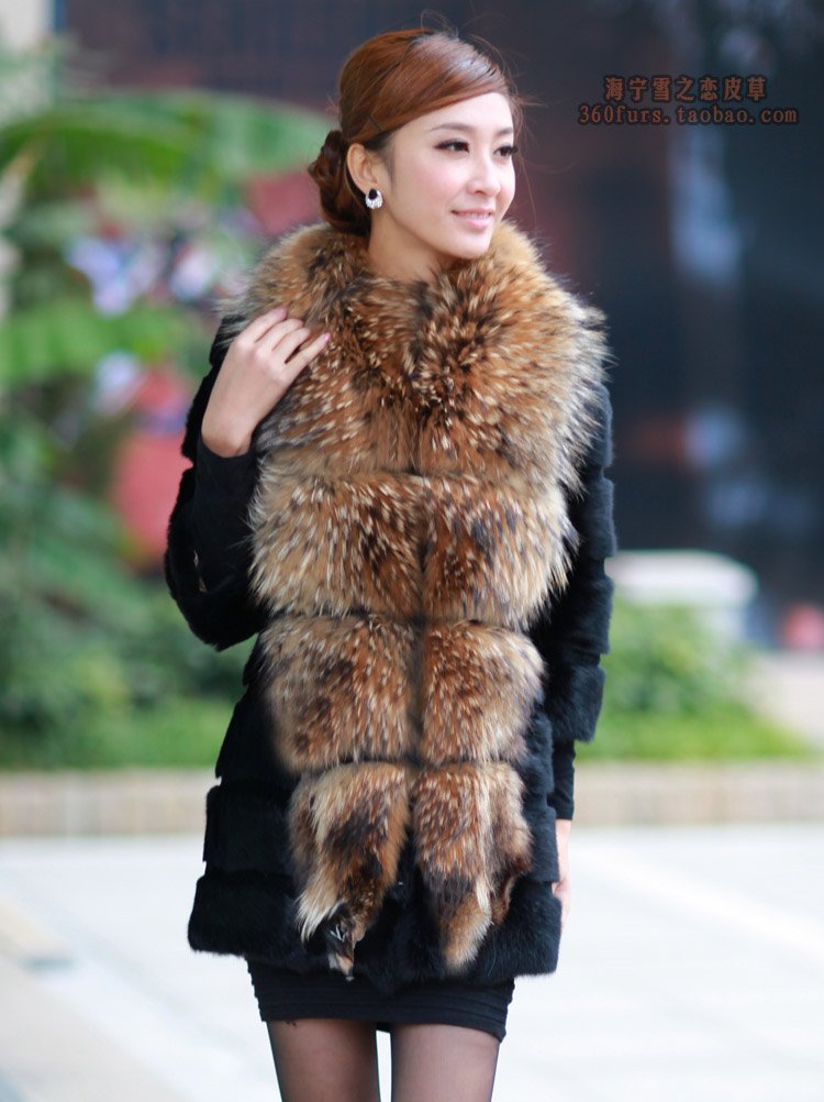 Free Shipping  2012 new white rabbit wool super raccoon collars grow a rabbit hair fur coat