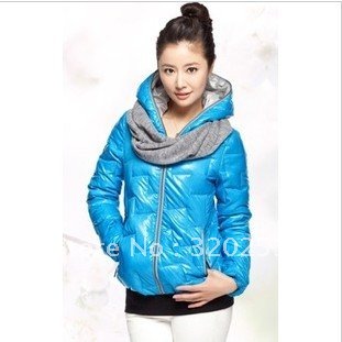 free shipping 2012 new winter clothes with a scarf Slim Short paragraph l hooded down jacket women ow614