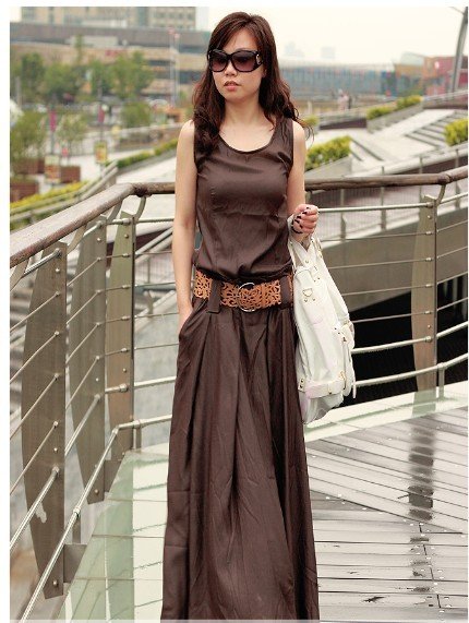 Free shipping 2012 new women's elegent sleevless long linen dress